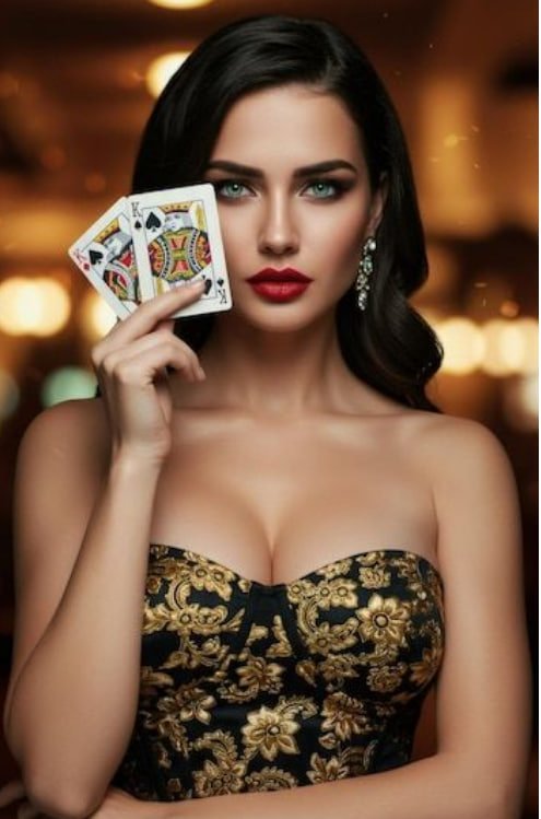 Antarmuka permainan Andar Bahar di studio live dealer 66d dengan dealer langsung dan tumpukan kartu